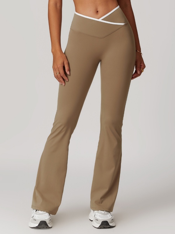 Flexvibe High Waisted Crisscross Yoga Pants - Naked Feel Butt Lifting Wide Leg Flared Tummy Control