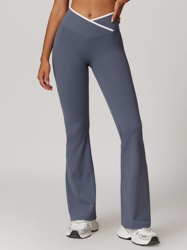 Flexvibe High Waisted Crisscross Yoga Pants - Naked Feel Butt Lifting Wide Leg Flared Tummy Control