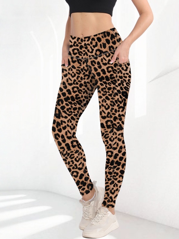 Pouch High-Waisted Yoga Pants Leopard Print Milk Silk Capri Bare