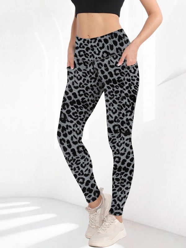 Pouch High-Waisted Yoga Pants Leopard Print Milk Silk Capri Bare