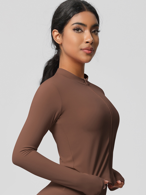 Double-Sided Brushed Solid Color Yoga Jacket