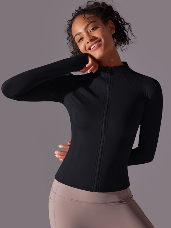 Stand-Up Collar Zipper Long-Sleeve Jacket