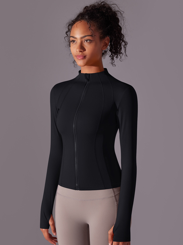 Stand-Up Collar Zipper Long-Sleeve Jacket