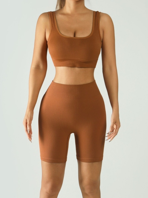 Flexvibe Ribbed Bra High-Waist Short Yoga Set - Stretchy Supportive Moisture-Wicking Activewear