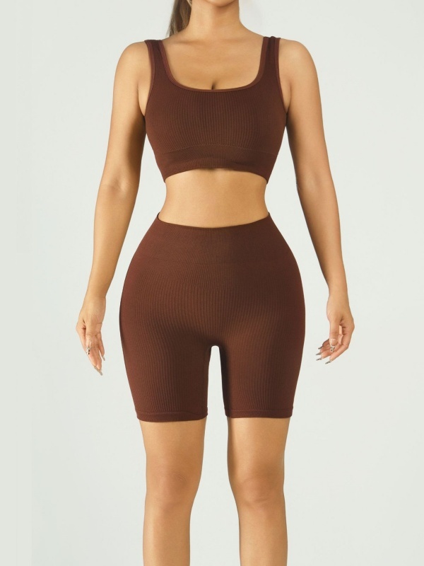 Flexvibe Ribbed Bra High-Waist Short Yoga Set - Stretchy Supportive Moisture-Wicking Activewear