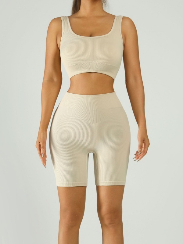Flexvibe Ribbed Bra High-Waist Short Yoga Set - Stretchy Supportive Moisture-Wicking Activewear