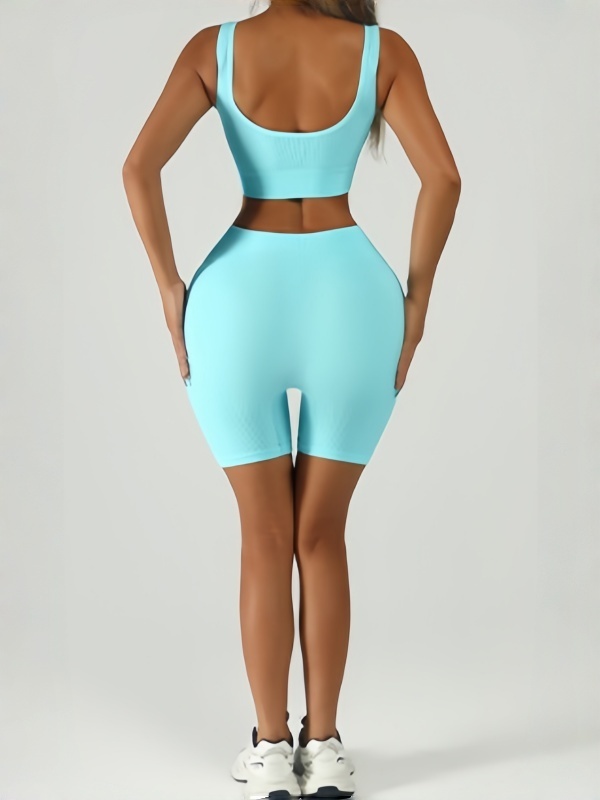Flexvibe Ribbed Bra High-Waist Short Yoga Set - Stretchy Supportive Moisture-Wicking Activewear