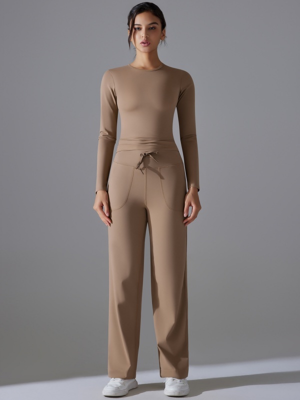 Skin-Friendly Long-Sleeve Drawstring Wide-Leg Pants Set