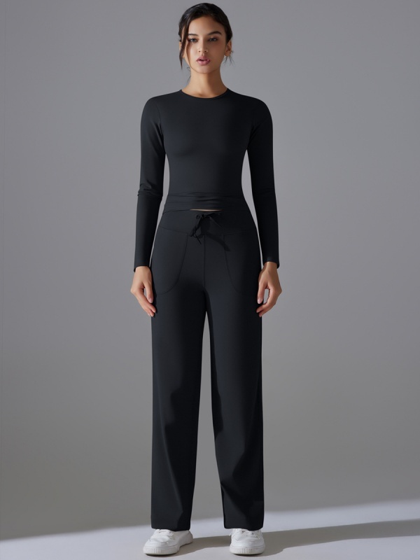 Skin-Friendly Long-Sleeve Drawstring Wide-Leg Pants Set