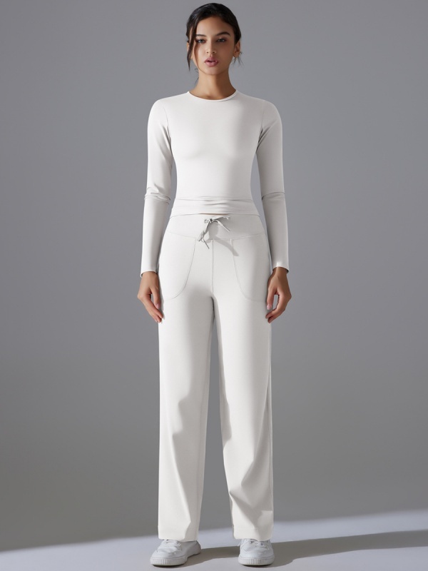 Skin-Friendly Long-Sleeve Drawstring Wide-Leg Pants Set