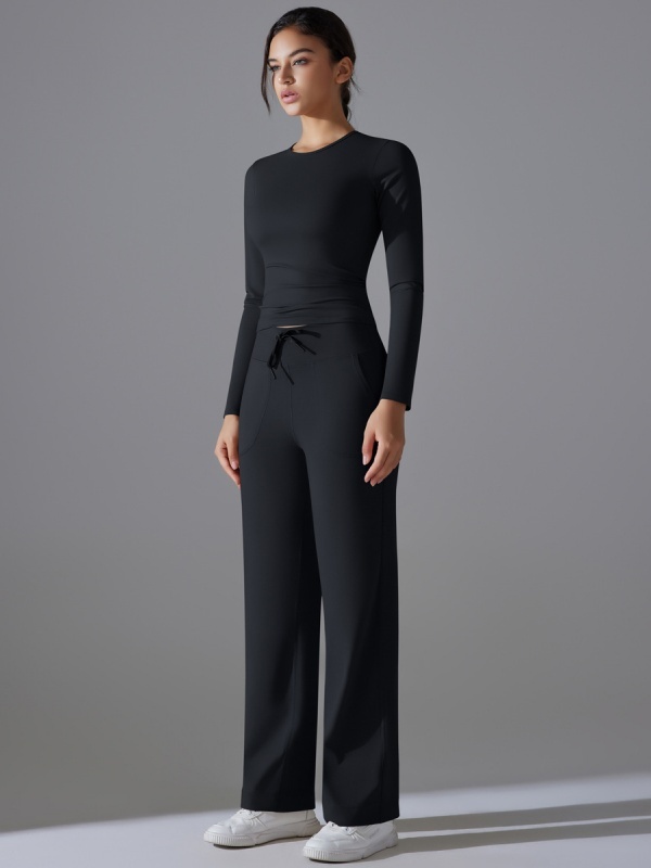 Skin-Friendly Long-Sleeve Drawstring Wide-Leg Pants Set