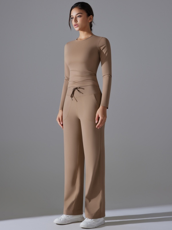 Skin-Friendly Long-Sleeve Drawstring Wide-Leg Pants Set