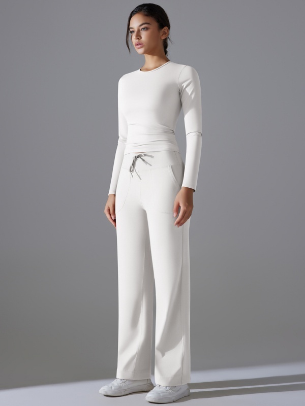 Skin-Friendly Long-Sleeve Drawstring Wide-Leg Pants Set