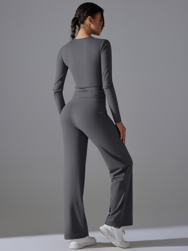 Flexvibe Stretchy Drawstring Wide-Leg Pants Set - Skin-Friendly Long-Sleeve Versatile Athletic Wear