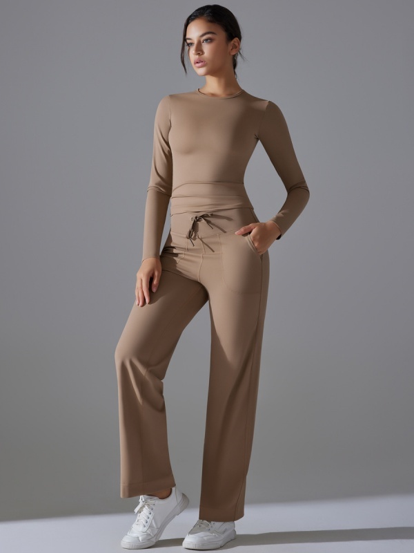 Skin-Friendly Long-Sleeve Drawstring Wide-Leg Pants Set