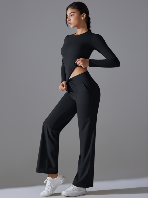 Skin-Friendly Long-Sleeve Drawstring Wide-Leg Pants Set