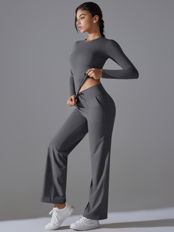 Flexvibe Stretchy Drawstring Wide-Leg Pants Set - Skin-Friendly Long-Sleeve Versatile Athletic Wear