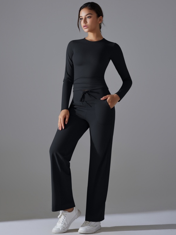 Skin-Friendly Long-Sleeve Drawstring Wide-Leg Pants Set