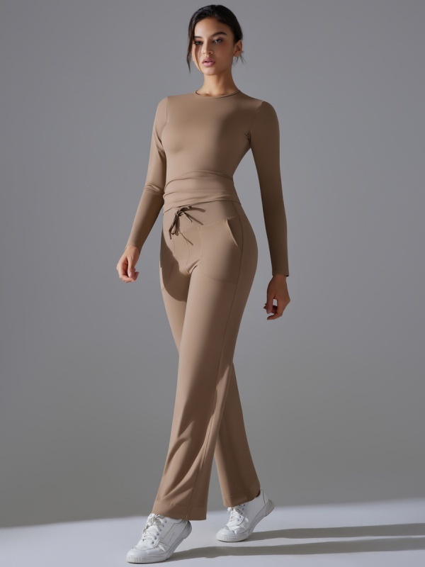 Skin-Friendly Long-Sleeve Drawstring Wide-Leg Pants Set
