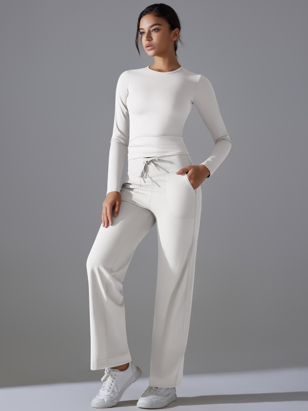 Skin-Friendly Long-Sleeve Drawstring Wide-Leg Pants Set