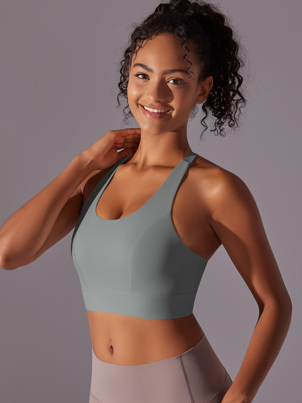 Flexvibe Seamless Bare Feel Sports Bra Racerback Fixed Pad Adjustable