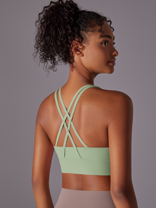 Flexvibe Double-Sided Brushed Sports Bra Cross Back Shockproof Fixed Pad
