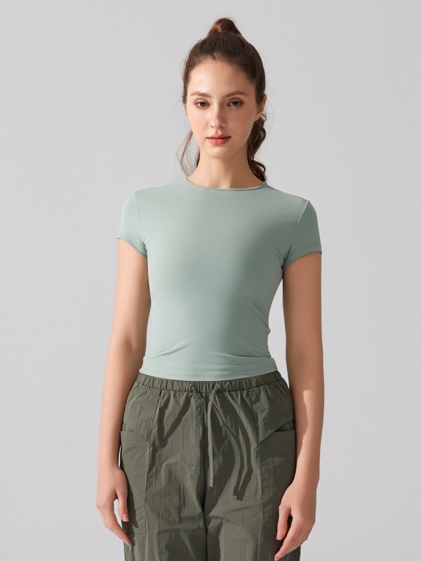 Crew Neck Breathable Quick-Dry Stretchy Fitted Waist Slim-Fit Running Fitness Casual Sports Short Sleeve