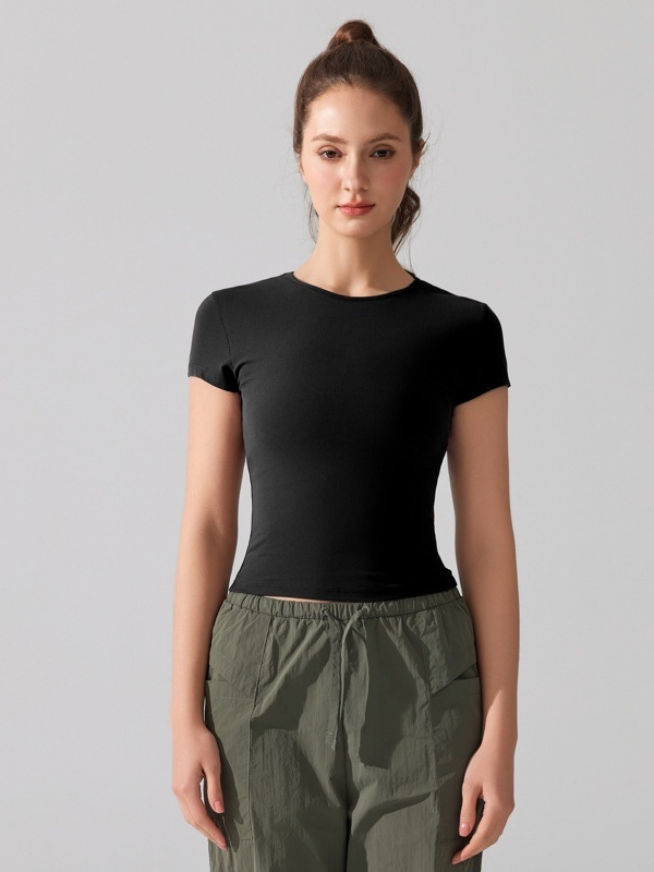 Crew Neck Breathable Quick-Dry Stretchy Fitted Waist Slim-Fit Running Fitness Casual Sports Short Sleeve