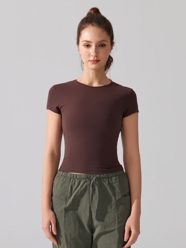 Crew Neck Breathable Quick-Dry Stretchy Fitted Waist Slim-Fit Running Fitness Casual Sports Short Sleeve