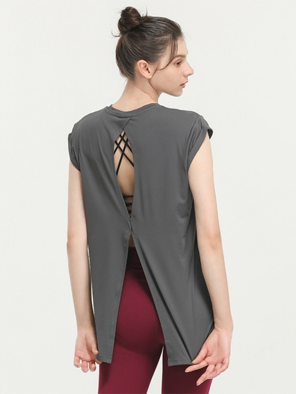 Flexvibe Quick Dry Sports Cover-Up Hollow Back Lightweight Elastic Yoga Tee