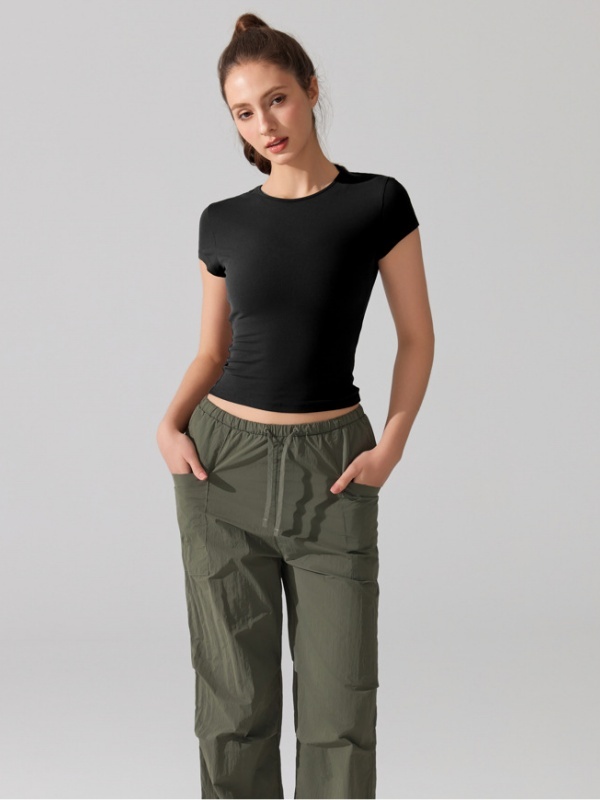 Crew Neck Breathable Quick-Dry Stretchy Fitted Waist Slim-Fit Running Fitness Casual Sports Short Sleeve