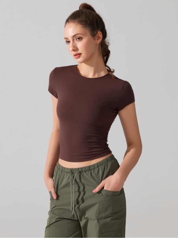 Crew Neck Breathable Quick-Dry Stretchy Fitted Waist Slim-Fit Running Fitness Casual Sports Short Sleeve