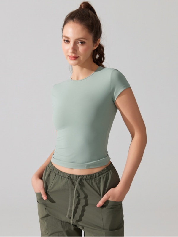 Crew Neck Breathable Quick-Dry Stretchy Fitted Waist Slim-Fit Running Fitness Casual Sports Short Sleeve