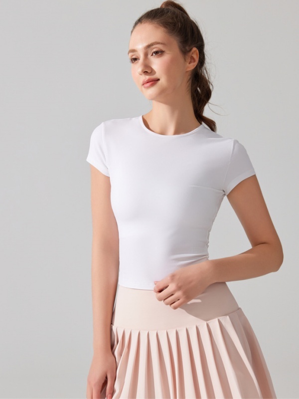 Crew Neck Breathable Quick-Dry Stretchy Fitted Waist Slim-Fit Running Fitness Casual Sports Short Sleeve