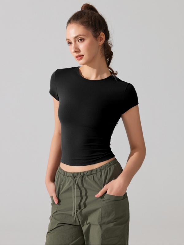 Crew Neck Breathable Quick-Dry Stretchy Fitted Waist Slim-Fit Running Fitness Casual Sports Short Sleeve