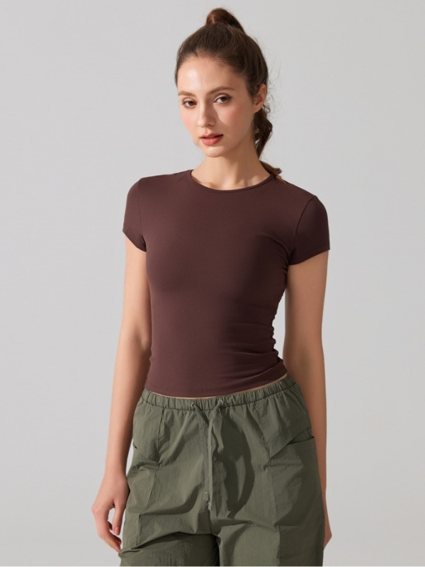 Crew Neck Breathable Quick-Dry Stretchy Fitted Waist Slim-Fit Running Fitness Casual Sports Short Sleeve