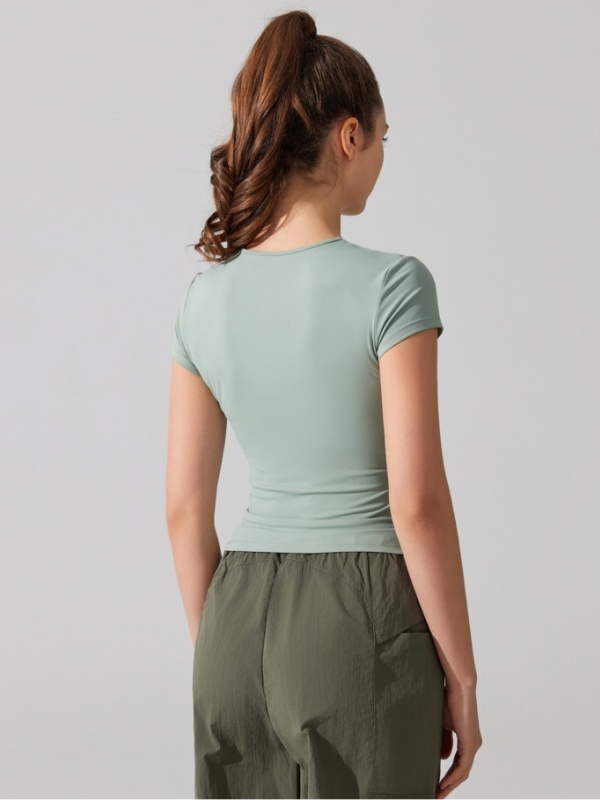 Crew Neck Breathable Quick-Dry Stretchy Fitted Waist Slim-Fit Running Fitness Casual Sports Short Sleeve