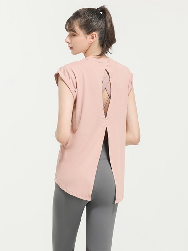 Flexvibe Quick Dry Sports Cover-Up Hollow Back Lightweight Elastic Yoga Tee