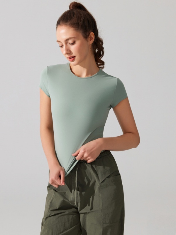 Crew Neck Breathable Quick-Dry Stretchy Fitted Waist Slim-Fit Running Fitness Casual Sports Short Sleeve