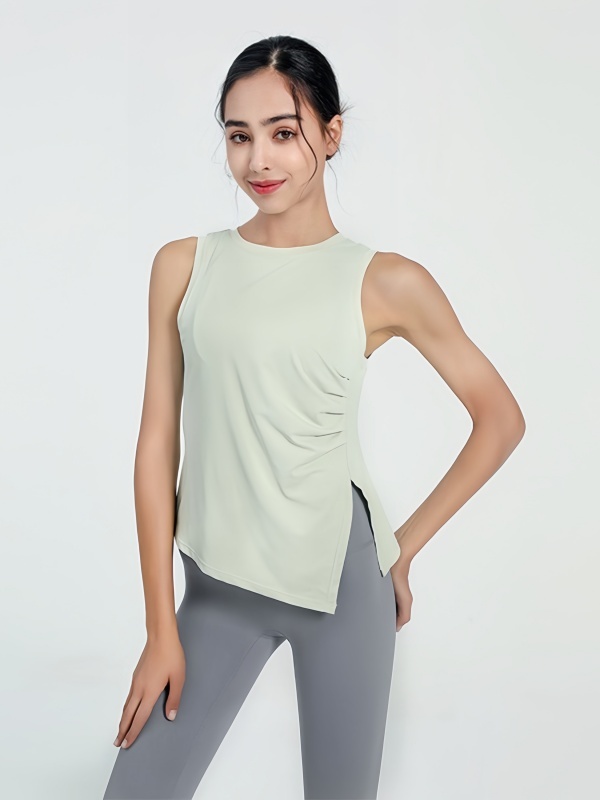 Sleeveless Ruched Waist-Cinched Quick-Dry Breathable Sports Fitness Tank Top