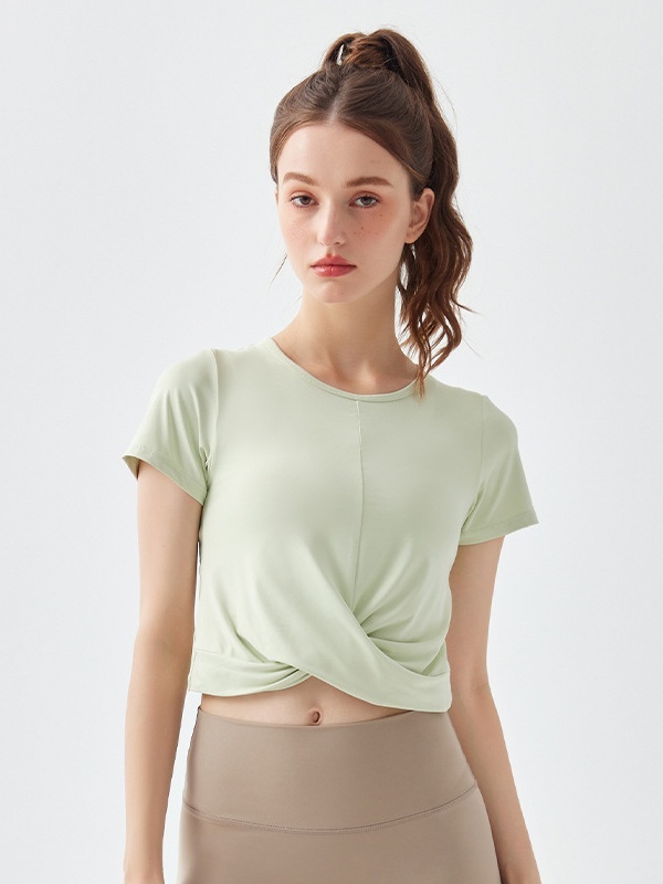 Quick-Drying Crisscross Crop Workout Overlay/Top Short Sleeve, Waist-Exposing & Slim-Fitting, Lightweight & Skin-Friendly