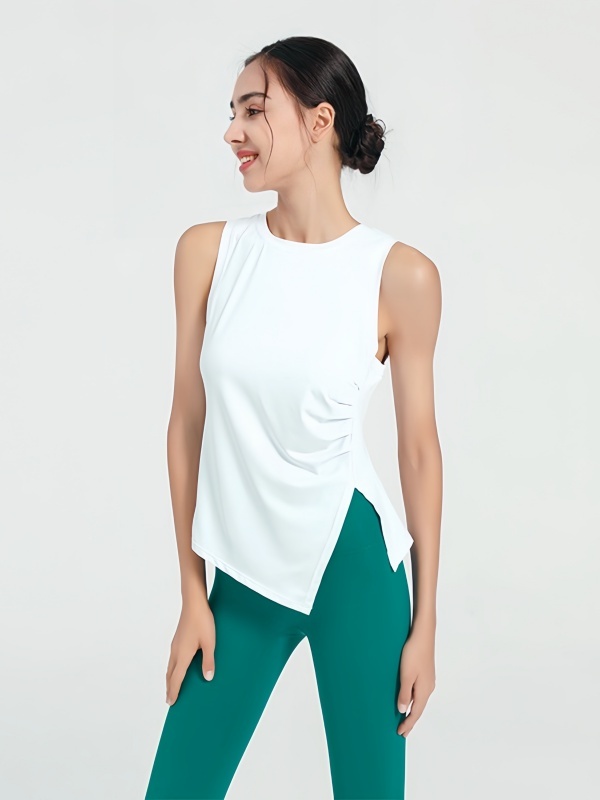 Sleeveless Ruched Waist-Cinched Quick-Dry Breathable Sports Fitness Tank Top