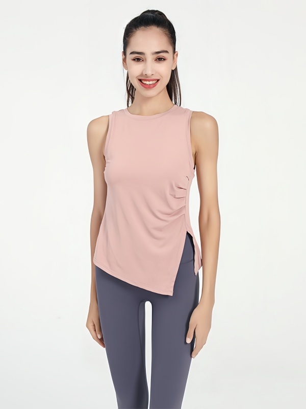 Sleeveless Ruched Waist-Cinched Quick-Dry Breathable Sports Fitness Tank Top