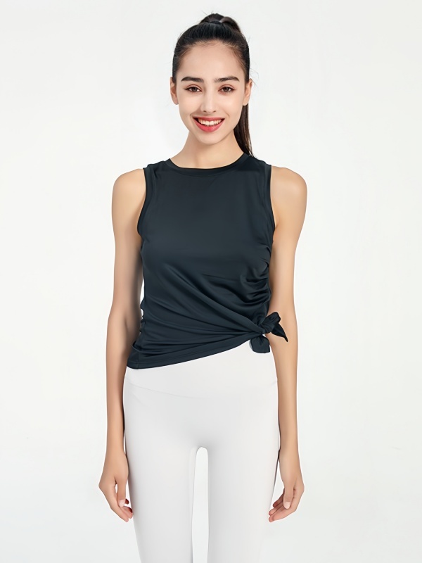 Sleeveless Ruched Waist-Cinched Quick-Dry Breathable Sports Fitness Tank Top