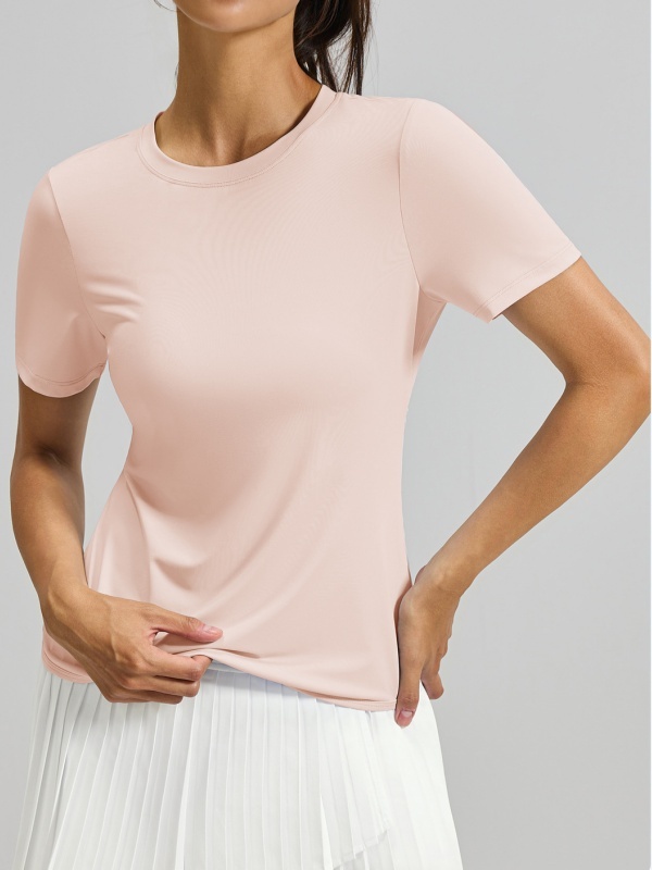 Crew Neck Back Hollow-Out Cross Back Beauty Fitness Yoga Short Sleeve T-Shirt Skin-Friendly & Lightweight