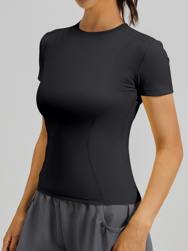 Crew Neck Slim-Fit Figure-Flattering Tight Sports Fitness Short Sleeve (High-Elasticity & Skin-Friendly Type)
