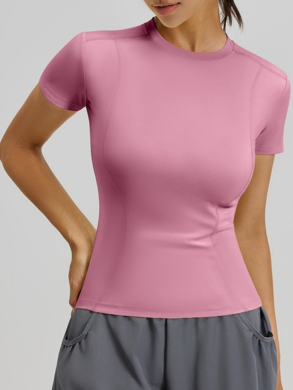 Crew Neck Slim-Fit Figure-Flattering Tight Sports Fitness Short Sleeve (High-Elasticity & Skin-Friendly Type)