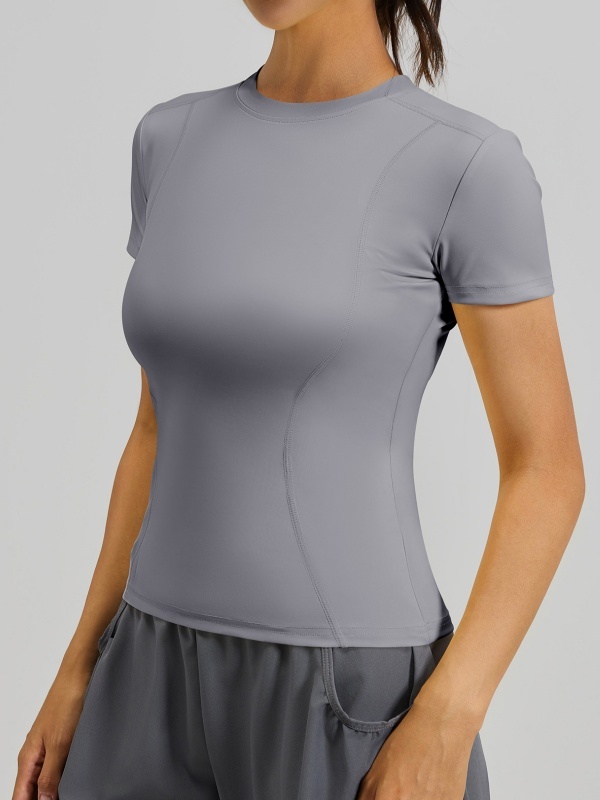 Crew Neck Slim-Fit Figure-Flattering Tight Sports Fitness Short Sleeve (High-Elasticity & Skin-Friendly Type)