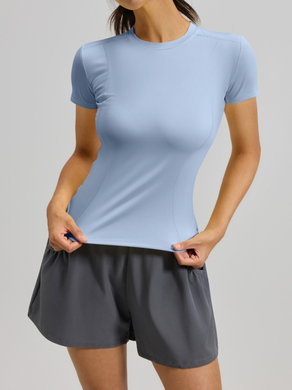 Crew Neck Slim-Fit Figure-Flattering Tight Sports Fitness Short Sleeve (High-Elasticity & Skin-Friendly Type)