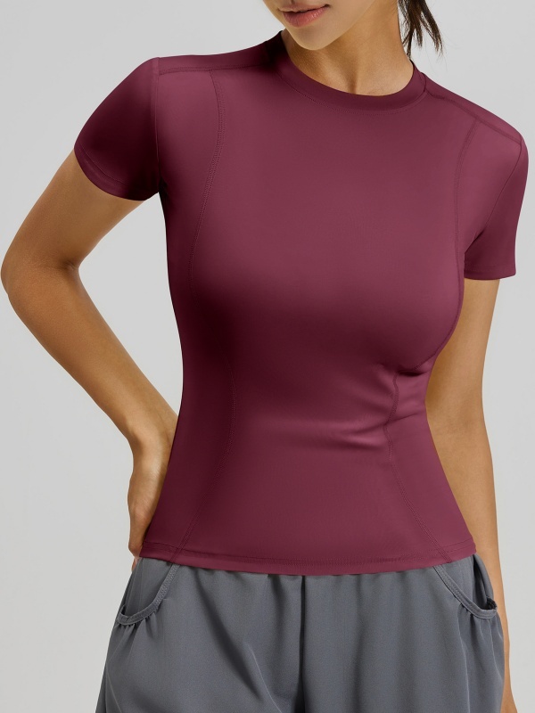 Crew Neck Slim-Fit Figure-Flattering Tight Sports Fitness Short Sleeve (High-Elasticity & Skin-Friendly Type)